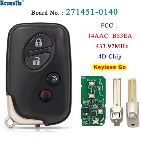 Ecusells Smart 4B Keyless Go Remote Key 433MHz 4D Chip for Lexus LX570 GS450L GS430 LS460 GS300 IS35