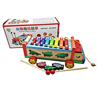 Animal Drag on Piano Multi-color Wooden Car Wood Intelligence Toy