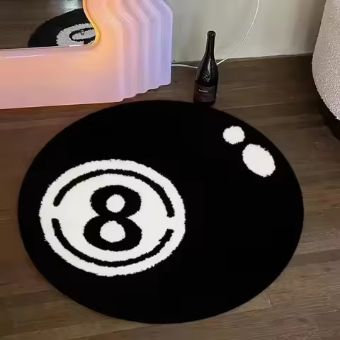 VIKAMA Black 8-Ball Round Pile Carpet, Anti-Slip Carpet For The Bedroom, Soft Pile Carpet For The Li