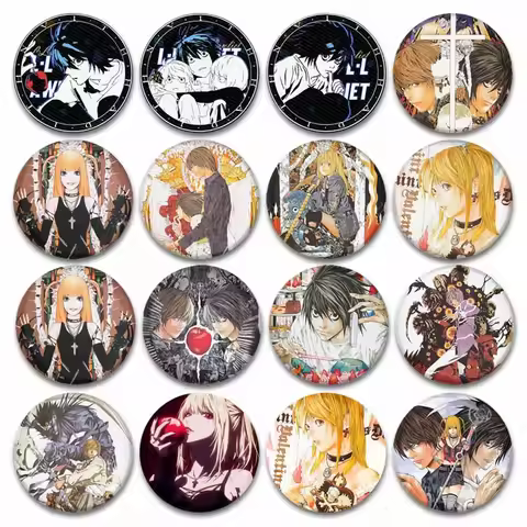 Classic Anime Death Note Button Pin Tinplate L Yagami Light Ryuk Round Brooch Cosplay Cartoon Badge 