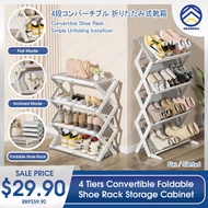 ODOROKU 4 Tiers Convertible Foldable Shoe Rack Storage Cabinet Flat or Slanted Storage Shoes Organiz