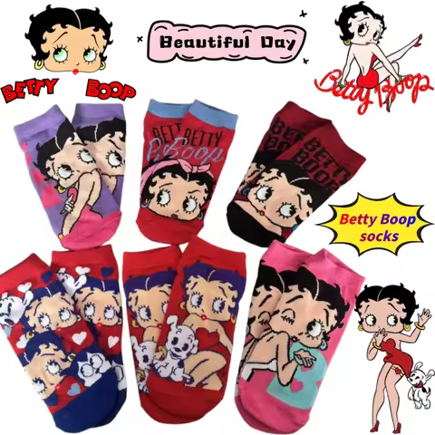 Betty Boop Socks High Color Value Cartoon Print Girly Heart Cute Sports Breathable Sweat Absorbing S
