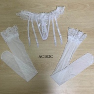 Stocking Set Garter Belt Fashion Premium White Ac102C