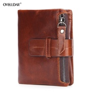 {Qian Chao Bao hang} Vintage Cow Leather Men Wallet New Brand Woman Wallet First Layer Cowhide Zipper Short Coin Change Wallet Zipper Man Purse