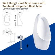 DOCASA Wall Hung Urinal Bowl comes with Top Inlet pre-punch flush hole with Exposed Manual Urinal Fl