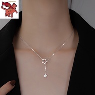 18k saudi gold pawnable legit pure gold sparkling diamond star tassel necklace women's niche light luxury fashion collarbone chain pentagram pendant temperament jewelry