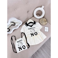 M37(Tặng túi) Set bộ bé gái Set áo cổ dệt kitty chân váy xếp ly cho bé gái