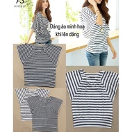 (A2898) Long horizontal striped cotton t-shirt (Size S, M, L) - Liquidation vnxk