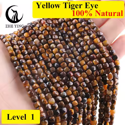 Zhe Ying 4x4mm Natural Tiger Eye Beads Loose Faceted Square Cube Gemstone Beads for Bracelet DIY Acc