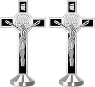 YionZian 2 Pieces 3 Inch Metal Enamel Saint Benedict Medal Standing Crucifix Glow in The Dark Crucif