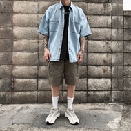 [Sin Select Shop] High Pound Washed Loose Denim Short Sleeve Shirt