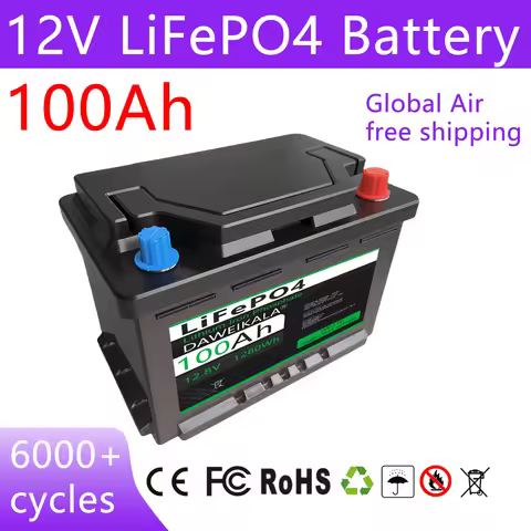 12V 100Ah Lithium Ion Battery 1280Wh 100A BMS LiFePO4 Battery RV Boat Solar Energy Outdoor Camping W
