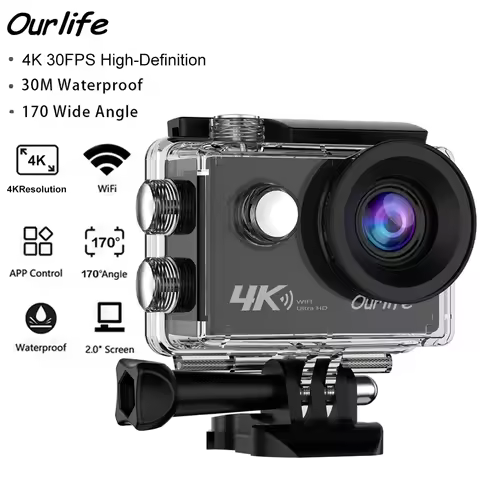 Ourlife Q100 4K Action Camera Ultra HD 16MP Wi-Fi 2.0" Screen 170D DVR Webcam Underwater 30M Helmet 