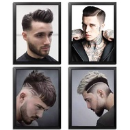 Men's Trendy Hairstyle Canvas Art Set Fade Haircut Beard Posters Barbershop Wall Decor