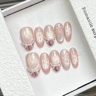 10PCS Pink Cat Eyes Short Press on Nails with Not Easy Break or Split Design for Fingernail DIY Deco