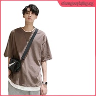 Fake Two Piece Shirt Korean Fashion T Shirt Multicolor Vintage T Shirt Men Loose Short Sleeved Eyout
