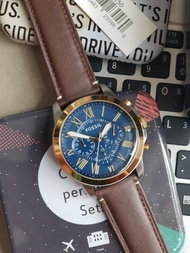 Fossil FS5150 Grant Chronograph Watch with Blue Dial Silver Stainless Steel Case in Brown Leather St