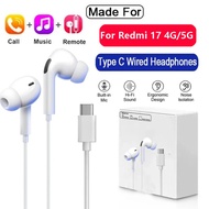 Type C Wired Earbuds Headphone For Xiaomi Redmi 17 Redmi17 4G 5G Earphone Earbuds In Ear Headset Hea