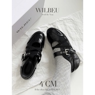 WILBEU Chloe 4cm padded women's Mary Jane shoes with cross straps and buckles, soft and comfortable 