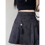 Summer Temperament Black a-Line Skirt Small Skirt New Chinese Skirt Female Chinese Style Short Skirt