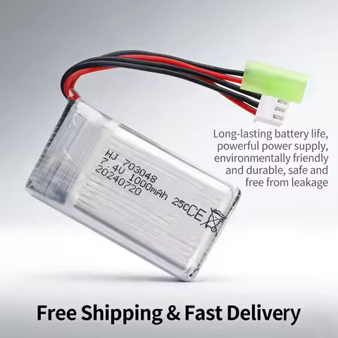 7.4V 2S 1000mAh 703048 Lipo Battery with Small Tamiya Plug for RC Car Boat Tank Robot Airsoft Water 