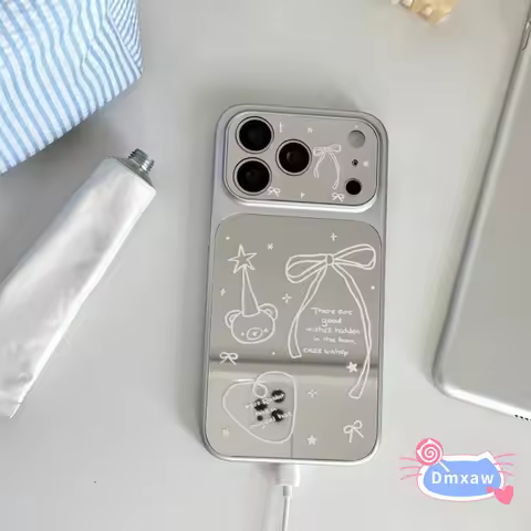 Cute Bear Mirror Phone Case For OPPO A18 A17K A16K A16S A15S A12E F33 F27 F25 F23 F19 F9 Pro Plus F1