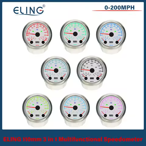 ELING 85mm 3 in 1 Multifunctional 120km/h 200MPH GPS Speedometer with Fuel Level 8-16V Voltmeter 7 C