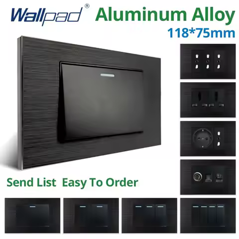 Wallpad Black Aluminum Panel 1 2 3 4 Gang Wall Light Switch US Chile Socket Rocker Button USB Charge