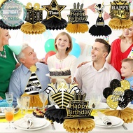 GentleHappy 9 PCS Happy Birthday Party Table Decorations | ck And Gold Birthday Center Pieces For Ta