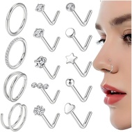 CASDAN 14Pcs 20G Nose Ring Studs For Women 14K Gold Plated Nose Rings 316L Surgical Steel Gold Nose
