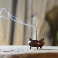 黃銅燒藍棕染三足雙耳香爐, 香座, 香盤, 線香香插香爐