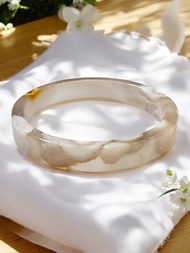 櫻花瑪瑙手鐲 瑪瑙手鐲稀有方鐲冰透烟灰紫冰底粉雲朵氣質款55圈