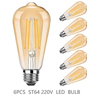 ST64 LED Bulb 6-Pack 4W/6W/8W Edison Retro Vintage Light Bulb - E27 Screw Base 220V 2700K Warm White