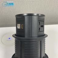 Desktop multi-purpose power outlet with integrated HMDI/LAN port and wireless phone charger for desk