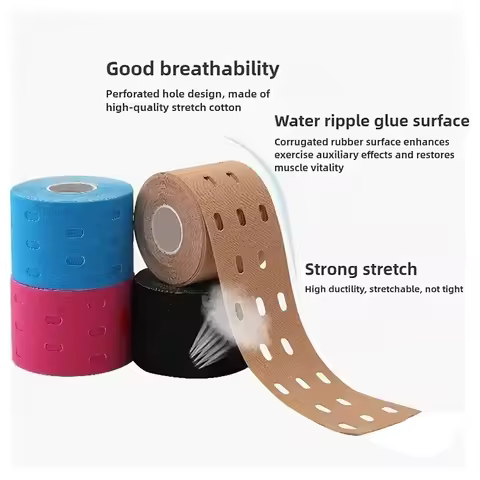 1 Roll Perforated Kinesiology Tape for Sensitive Skin, Breathable Elastic Athletic Tape for Pain Rel