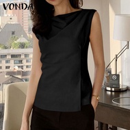 VONDA เสื้อแขนกุดแฟชั่นฤดูร้อนสำหรับผู้หญิงเสื้อลำลองจีบเสื้อกล้าม (สาเหตุเกาหลี)