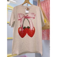 💜 Cute เสื้อยืดOversize(FLOWeR)สตอเบอรี่โบว์ Women T-shirt