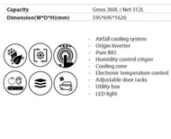 Toshiba Inverter 360L GR-RT416WE-PMY Refrigerator Peti Sejuk Fridge