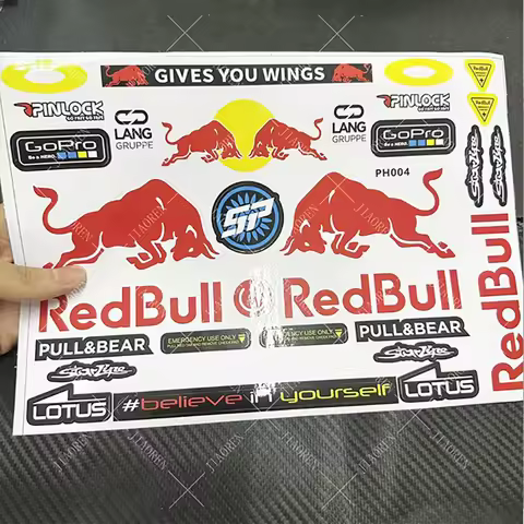 Reflective Red Bull Helmet Stickers Tank Decals Kit
