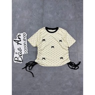 Hàng Quảng Châu Sét áo tay ngắn chấm bi và chân váy Nhung 2 tầng