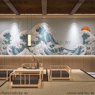 Custom wallpaper mural  Japanese wave wallpaper, izakaya, Japanese ukiyo-e sushi restaurant, restaur