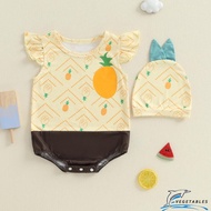 CB-2Pcs Baby Girl Summer Outfits Fly Sleeve Round Neck Romper with Hat Set Infant Fruit Costume