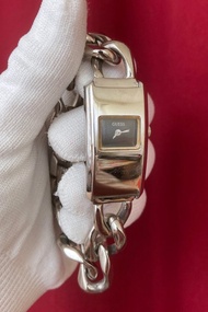 GUESS 銀色 方形 厚實 不鏽鋼 鍊帶式錶帶 石英錶 古董錶