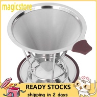 Magicstore Reusable Coffee Dripper Stainless Steel Silicone Filter+Bracket
