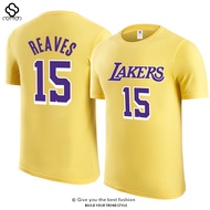 Loose Austin Reaves Number 15 Lakers Edition Basketball T-Shirt Short Sleeve Cotton Training Sportsw