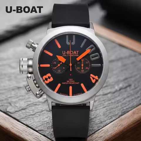 U‑BOAT Italo Fontana Men Casual Sport Quartz Chronograph Watch 44mm Case Silicone Strap 1001M Waterp