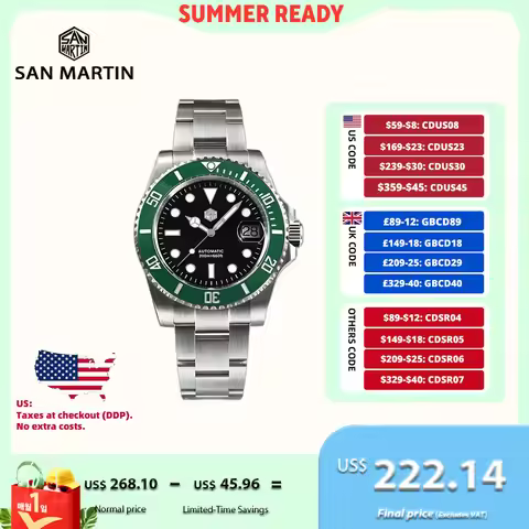 San Martin 40mm Water Ghost PT5000 Automatic Men Diving Watch Business Mechanical Sapphire Waterproo