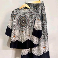 SETELAN WANITA TERBARU MOTIF BUNGA COMBI CELANA POLOS BAHAN KAIN RAYON TWILL KEKINIAN