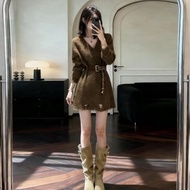 SENWA | Café Au Lait Waist-defining Knit A-line Dress
