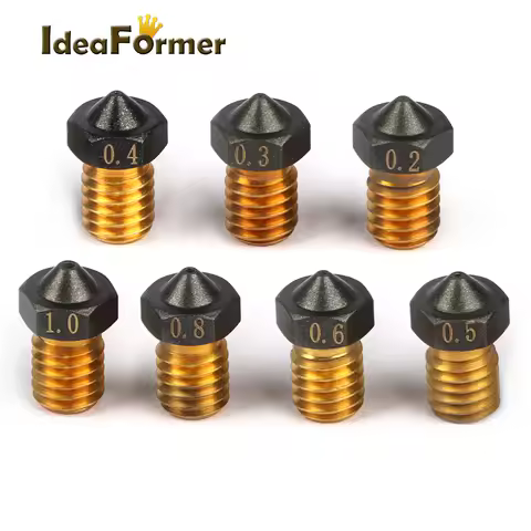 1/2/5Pcs E3D V6 PTFE Coated Brass Nozzle 0.2/0.4/0.5/0.6/0.8/1.0mm 1.75mm M6 3D Printer V6 Nozzles F